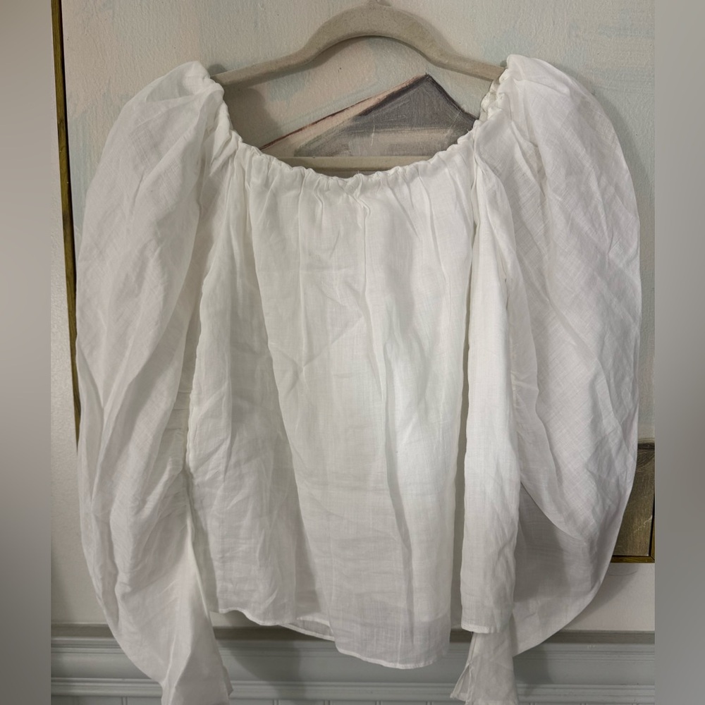 FRAME White Ramie Off the Shoulder Billow Top Size S/P NWT - Picture 7 of 7